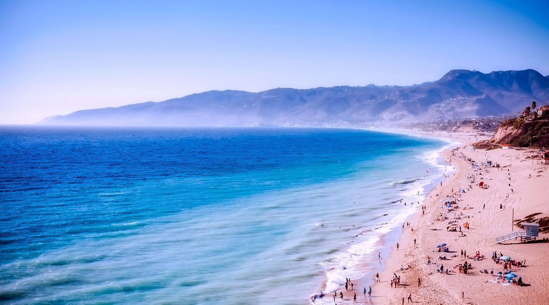 ZUMA BEACH, CALIFORNIA, USA - People on Zuma beach, public beach