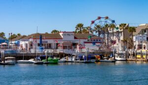 photo of Balboa Fun Zone in Newport Beach on the water with ferris wheel