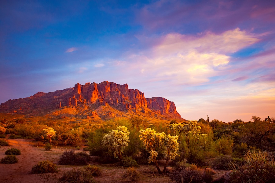 Photo of Superstition Mountain in Arizona at sunset