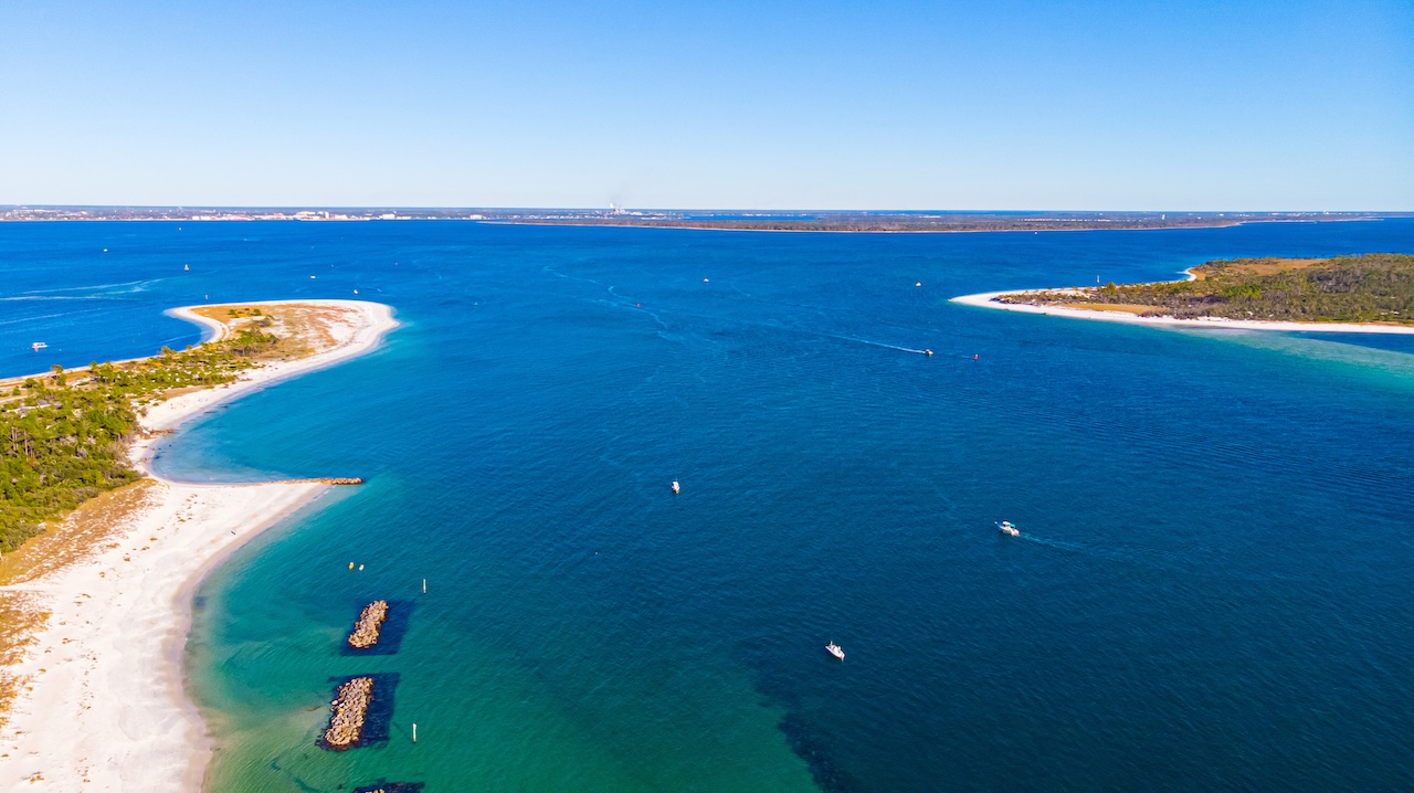 Panama City Beach restaurants get fish from the nearby Gulf of Mexico, seen here in an aerial shot